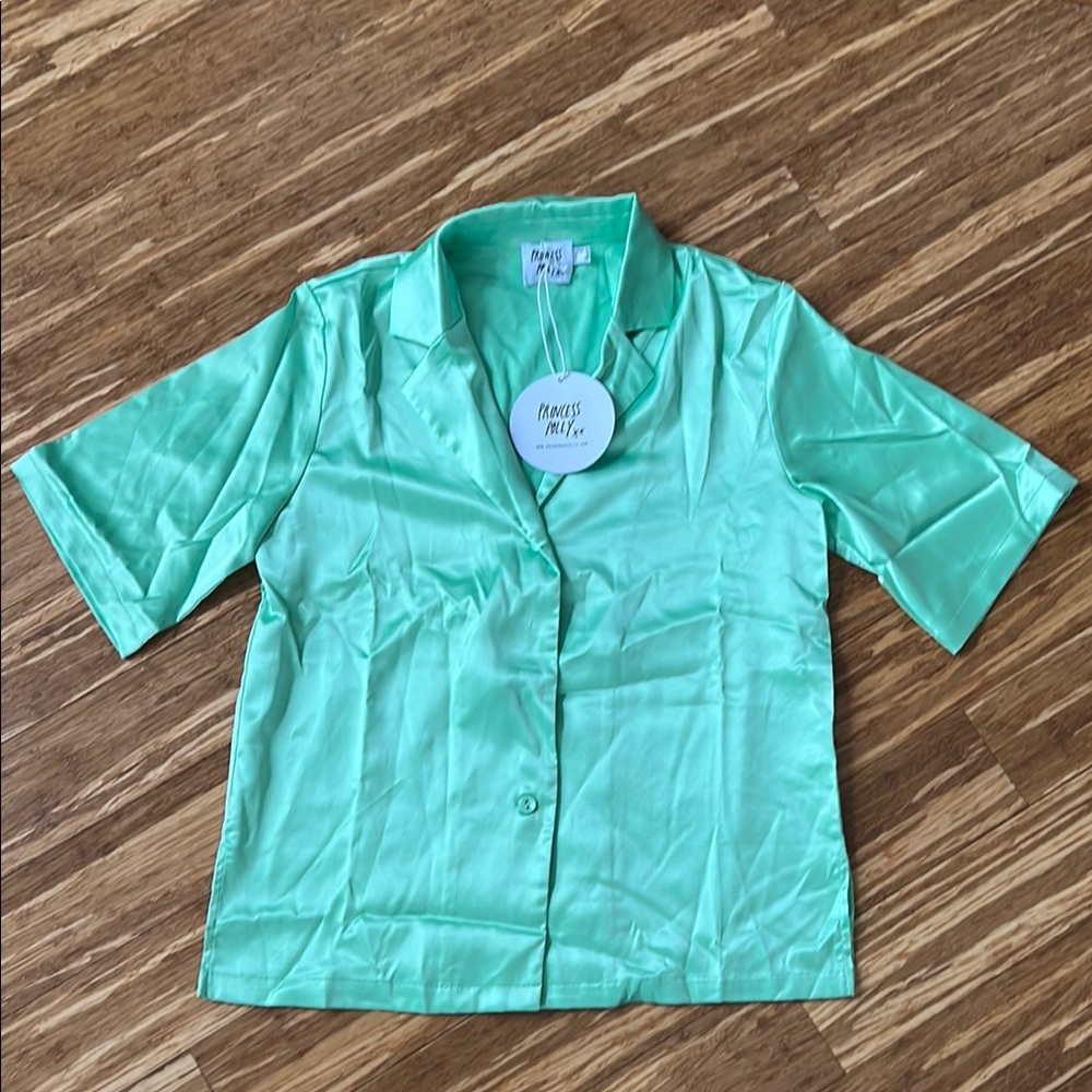 Green Satin Button down